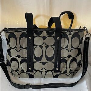 Coach Black and Cream Signature Tote
